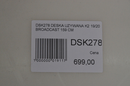 DESKA UŻYWANA K2 BROADCAST 19/20 159cm NRDSK278